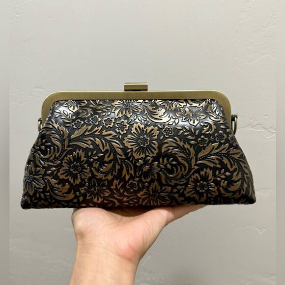 Handmade Floral  Embossed Cowhide Push Lock Clutch, Shoulder Bag, Crossbody - Picture 3 of 16